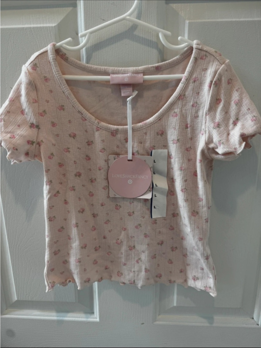 LoveShackFancy x Target Light Pink Floral Ribbed Scoop Neck Crop Top